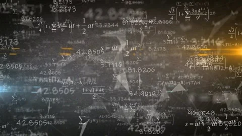Four frames of dynamic digital patterns with numbers and equations Stock Footage 320002655