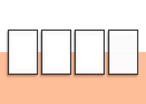 Four frames mockup design on peach fuzz color background. Gallery wall mock up Stock Illustration