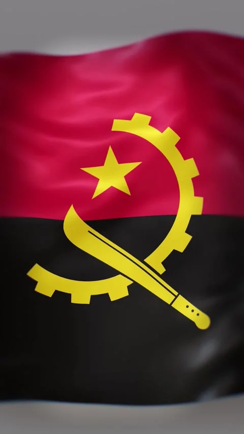 Four frames show the 3D animation of Angola's national flag Stock Footage 333672101