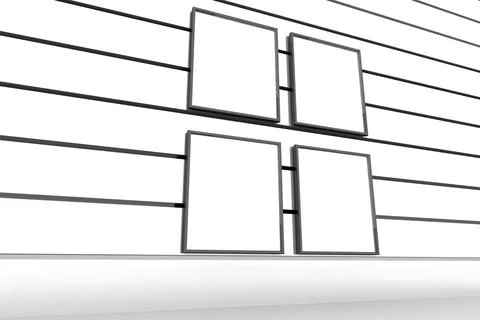 Four frames showing minimalist gallery wall in flat design with black slim rails イラスト素材