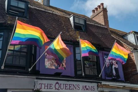 Four Freedom Flags flying in the wind in Brighton, UK Stock Photos