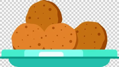 Four fried breaded balls are being shown on teal plate in flat illustration, Illustrazione stock