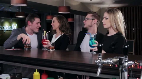 Four Friends at the bar dancing Stock Footage 58037986