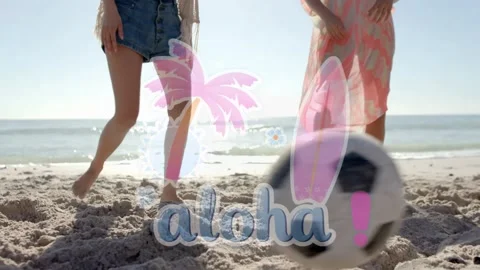 Four friends one nudging ball for fun passing and rolling right while aloha Video stock 333510054