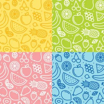 Four fruits seamless vector pattern set 스톡 일러스트