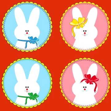 Four funny rabbits in round frameworks Illustrazione stock