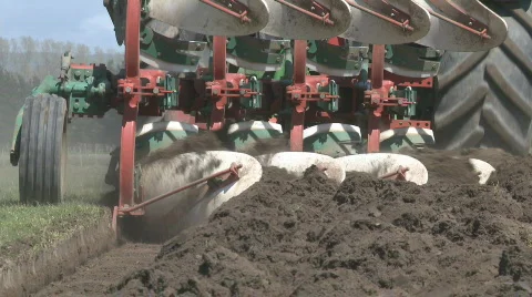 Four furrow plough at work Stock Footage 873546