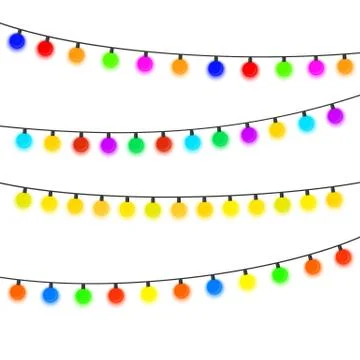 Four garlands with multi-colored light bulbs on a white background Stock Illustration