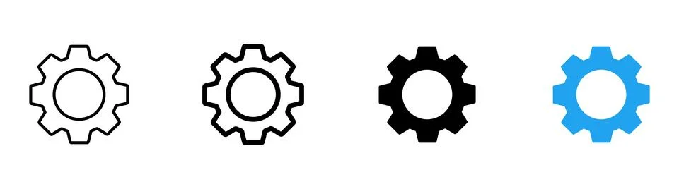Four gear in outline solid black and blue on white background cogwheel symb.. 스톡 일러스트