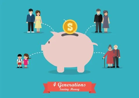 Four generations saving money Stock Illustration