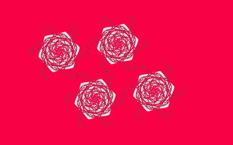 Four geometric flower‑like patterns on red background Stock Illustration