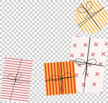 Four gift boxes are floating on transparent background in flat design, showing Stock Illustration
