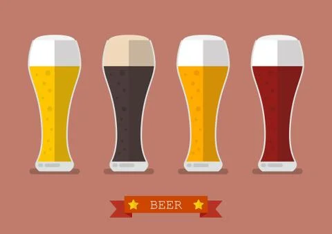Four glasses of different beers icon Stock Illustration