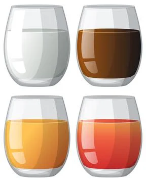 Four Glasses with Different Colored Beverages Vector Stock Illustration
