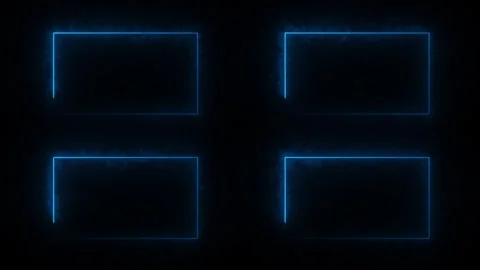 Four glowing blue rectangular frames pulsate with energy on black backgroun.. 스톡 동영상 333032353