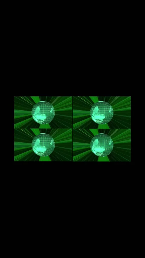 Four Glowing Green Earth Globes Arranged in a Square Grid with Radial Light.. Stock Footage 344733097