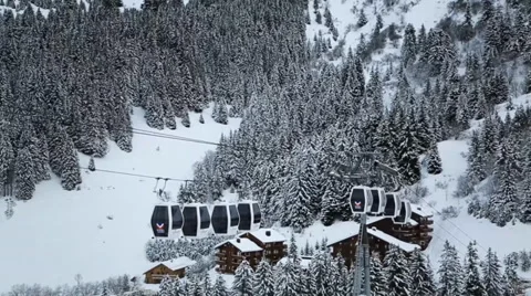 Four gondolas in winter landscape Stock Footage 35183465