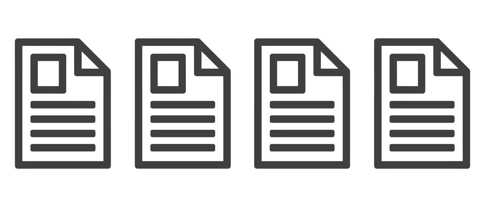 Four Gray Document with Text Lines in Black and White Stock Illustration
