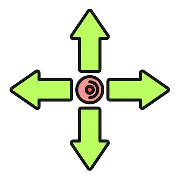 Four green directional arrows with central circle icon Stock Illustration