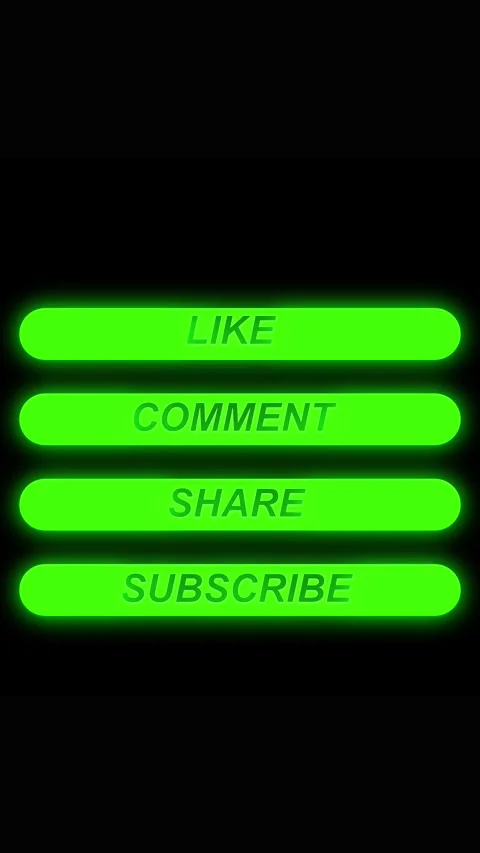 Four Green Neon Buttons Labeled Like Comment Share Subscribe on a Black Bac.. Stock Footage 337460562
