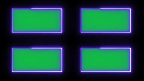 Four green screen rectangles with neon purple glowing edges Видео 346490664
