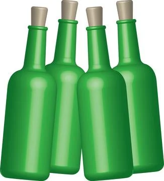 Four green wine bottles Stock Illustration
