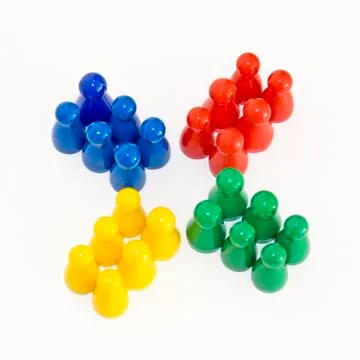 Four groups of six different colored figures isolated on white background Stock Photos