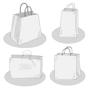 Four hand draw package isolated bags set Stock Illustration