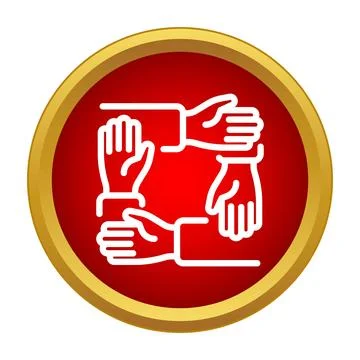 Four hands cycling red round support icon Stock Illustration