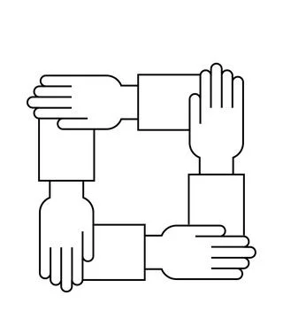 Four Hands Forming Square to Represent Unity, Collaboration, Friendship, an.. Stock Illustration