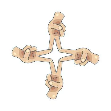Four hands forming a star shape Ilustración de archivo