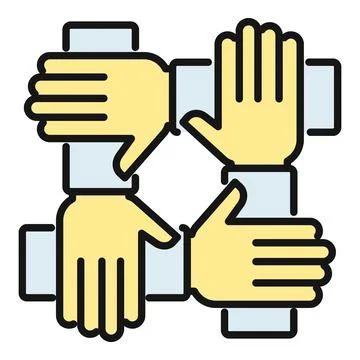Four hands linking together representing teamwork and community Stock Illustration