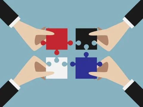 Four hands with puzzles Stock Illustration