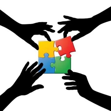 Four Hands Teamwork Puzzle Stock Illustration