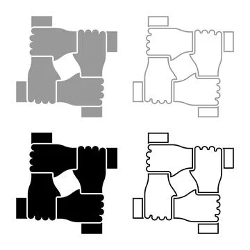 Four hands together concept teamwork united teamleading Arm interlocking with Illustrazione stock
