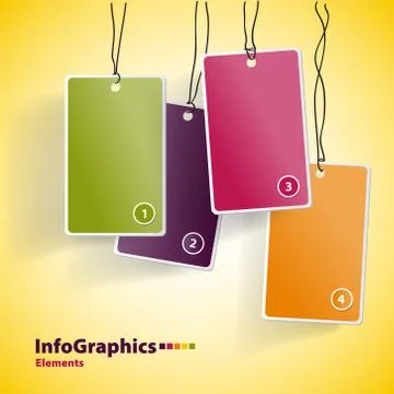 Four hanging multicolor cards for your text Stock Illustration