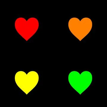 Four hearts arranged in a 2x2 matrix on a black background symbol of love Stock Illustration