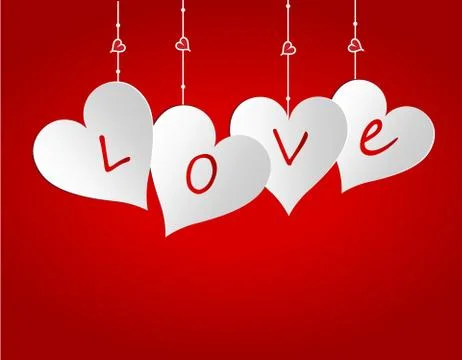 Four hearts on a gradient background. Cut out the paper. Greeting card. Lov.. Stock Illustration