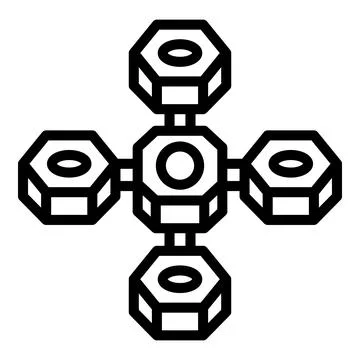 Four hexagonal nuts forming a cross shape, manufacturing and industrial conce Stock Illustration