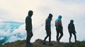The four hikers walking on a beautiful mountain 4k or 4k+ Resolution