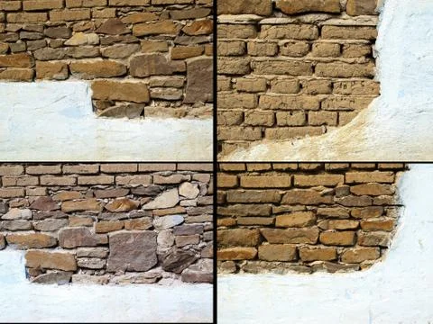 Four historical texture stony earthen walls 스톡 사진