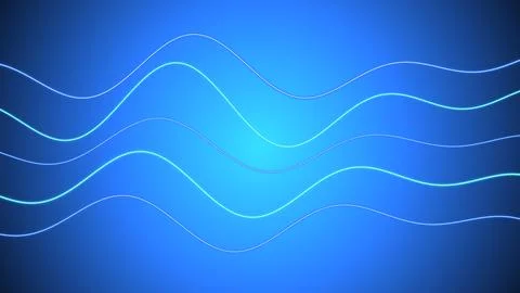 Four horizontal glowing neon blue wavy lines on a dark gradient background,.. Illustrazione stock