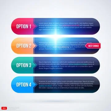 Four horizontal options with glowing lights on white background. EPS10 Stock Illustration