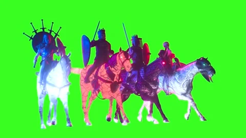 Four Horsemen Apocalypse render 3d on green Stock Footage 278101683
