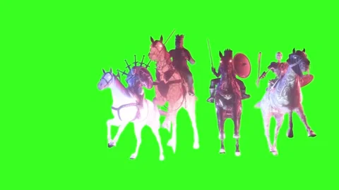 Four Horsemen Apocalypse render 3d on green Stock Footage 278101779