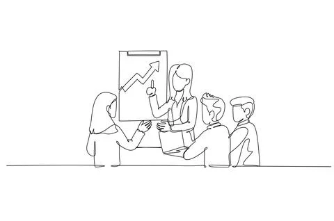 Four human colleagues, two men and two women on business presentation Illustrazione stock