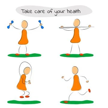 Four icon does exercise with sport equipment イラスト素材