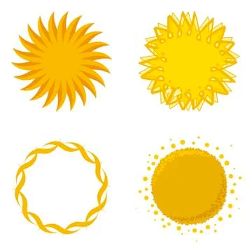 Four icon set of plain sun symbols isolated on white. Stock Illustration