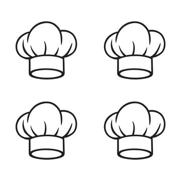 Four identical chef hat arranged in a grid pattern, simple black outline on.. Stock Illustration