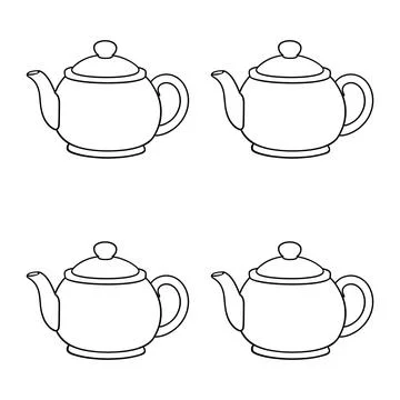 Four identical teapot arranged in a grid pattern, simple black outline on a.. イラスト素材